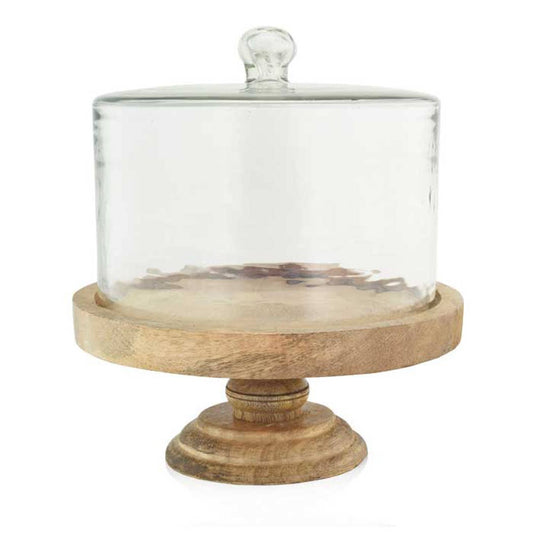 Hammered Glass Cloche on Wood Pedestal