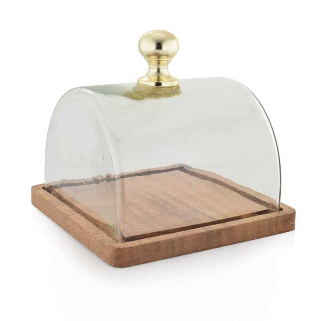 Glass Dome Cloche with Acacia Wood Base