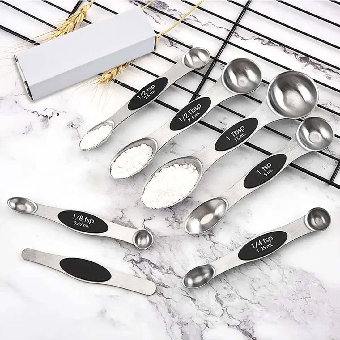 Set of 7 Stainless Steel Magnetic Measuring Spoon Set -Black