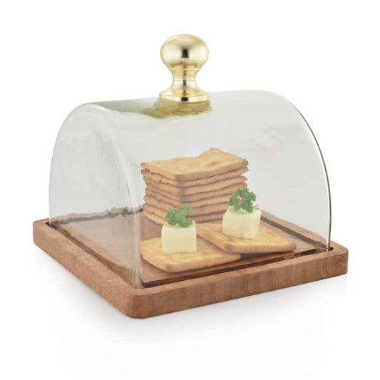 Glass Dome Cloche with Acacia Wood Base
