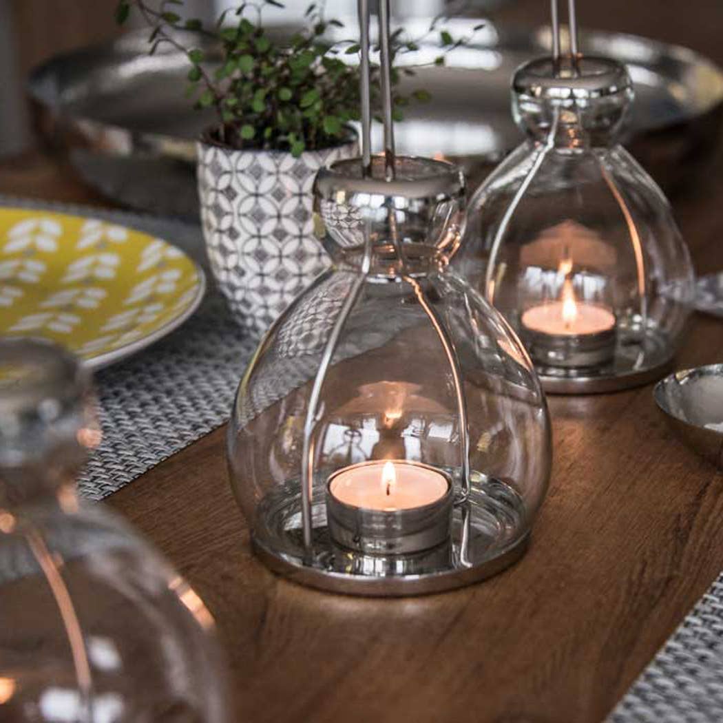 Bell Glass & Stainless Steel Tea Light Holder