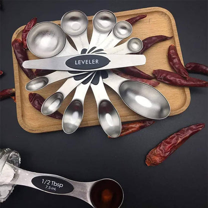 Set of 7 Stainless Steel Magnetic Measuring Spoon Set -Black