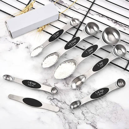 Set of 7 Stainless Steel Magnetic Measuring Spoon Set -Black