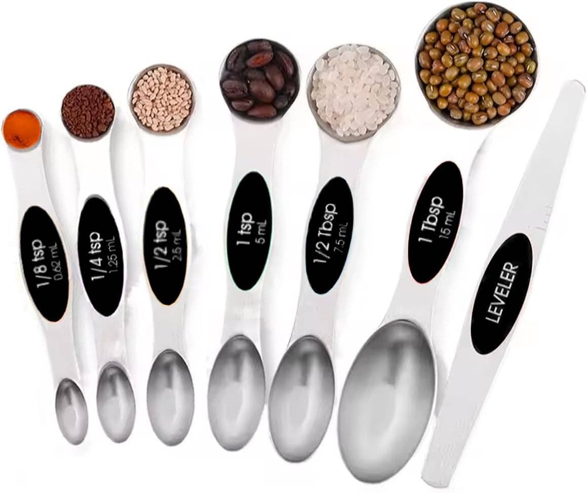 Set of 7 Stainless Steel Magnetic Measuring Spoon Set -Black