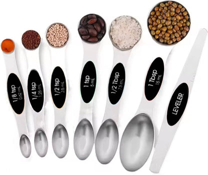Set of 7 Stainless Steel Magnetic Measuring Spoon Set -Black