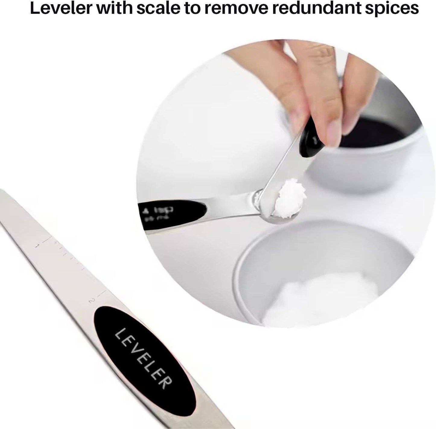 Set of 7 Stainless Steel Magnetic Measuring Spoon Set -Black